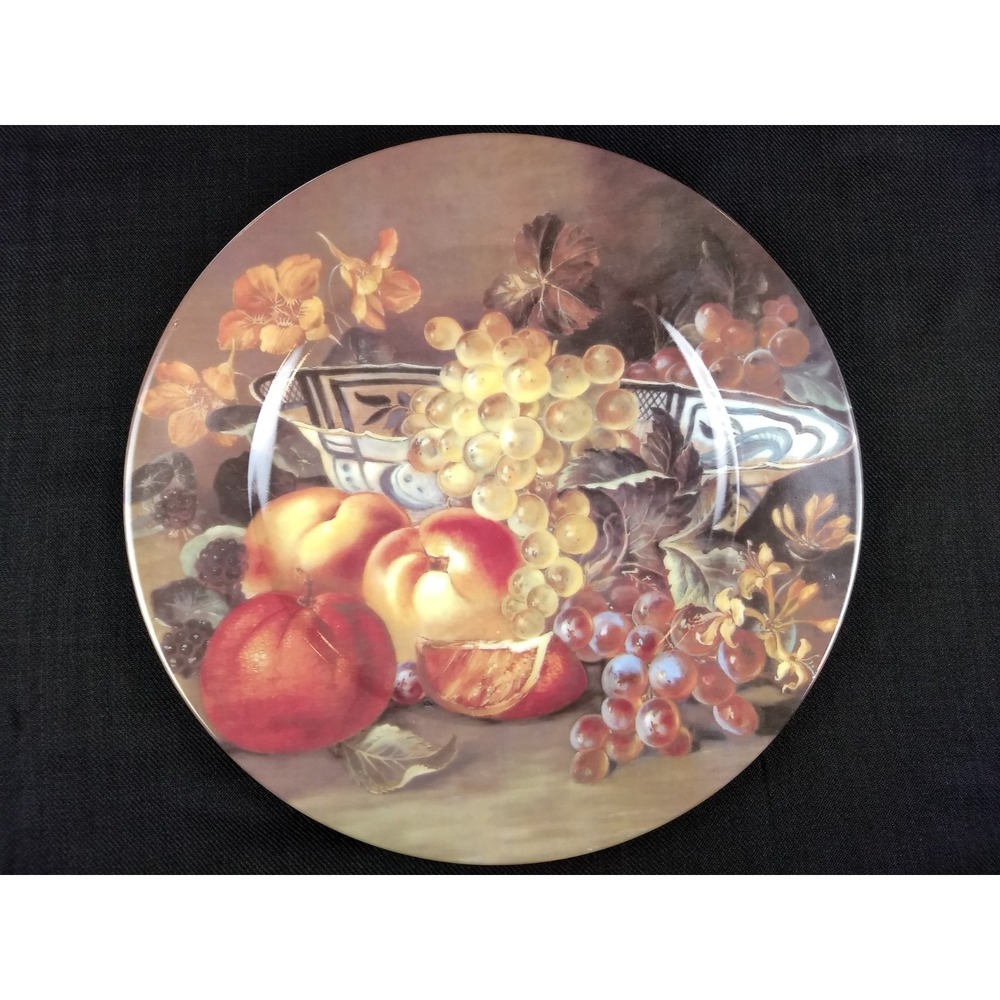 Email De Limoges Porcelain Plate Fruit & Floral Motif a L Marino I Godinger
